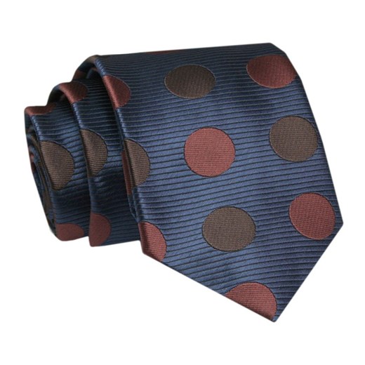 Krawat - ALTIES - Brązowe Grochy, Granatowe Tło KRALTS0740 ze sklepu JegoSzafa.pl w kategorii Krawaty - zdjęcie 142509518