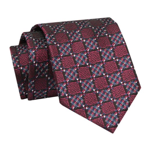 Krawat - ALTIES - Czerwień we Wzory Geometryczne KRALTS0728 ze sklepu JegoSzafa.pl w kategorii Krawaty - zdjęcie 142509528