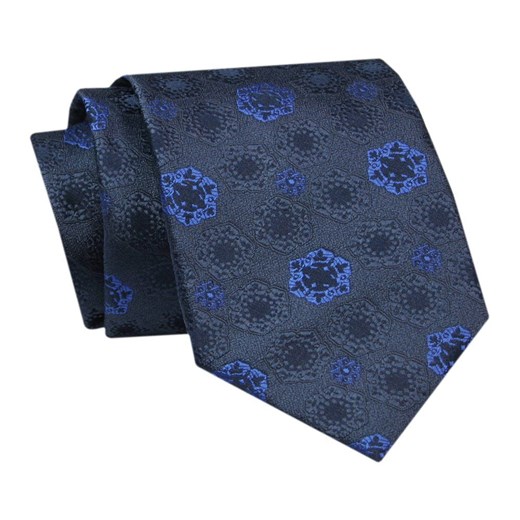 Krawat - ALTIES - Niebieskie Kwiaty na Granatowym Tle KRALTS0726 ze sklepu JegoSzafa.pl w kategorii Krawaty - zdjęcie 142509556