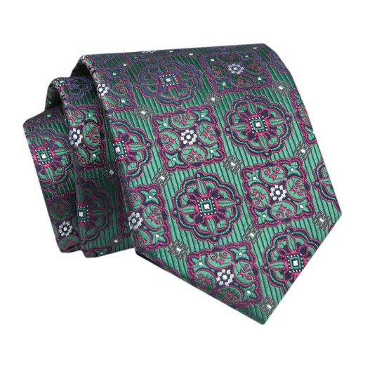 Krawat - ALTIES - Zieleń w Duże Wzory Geometryczne KRALTS0749 ze sklepu JegoSzafa.pl w kategorii Krawaty - zdjęcie 142509566
