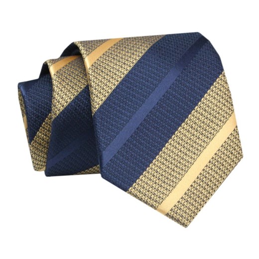 Krawat - ALTIES - Żółto Granatowe Prążki KRALTS0732 ze sklepu JegoSzafa.pl w kategorii Krawaty - zdjęcie 142509568