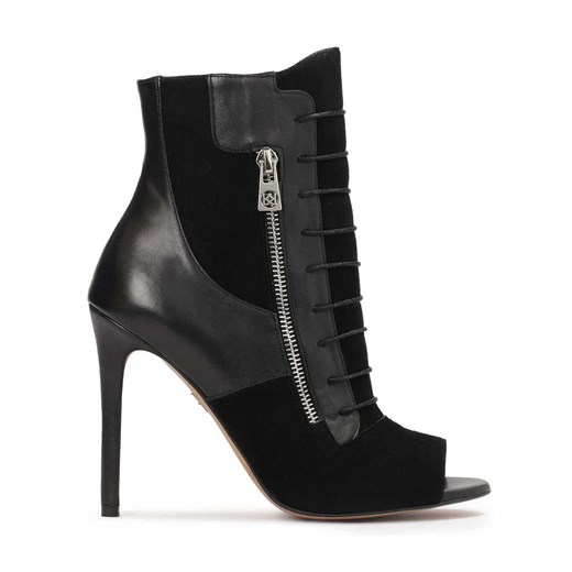 Czarne botki peep toe ozdobione sznurowaniem i suwakiem Kazar 35 Kazar wyprzedaż