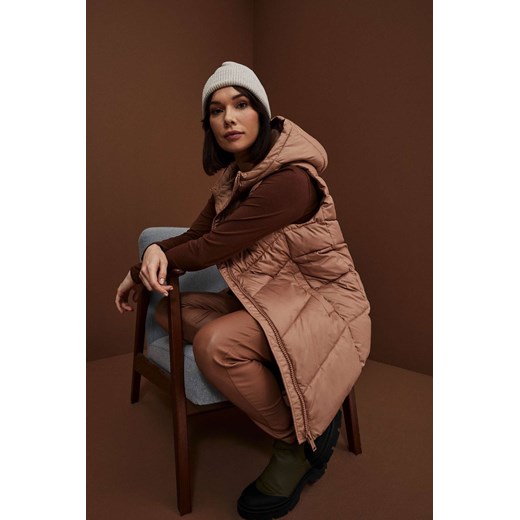 Kamizelka damska Moodo.pl brązowa długa poliestrowa casual 