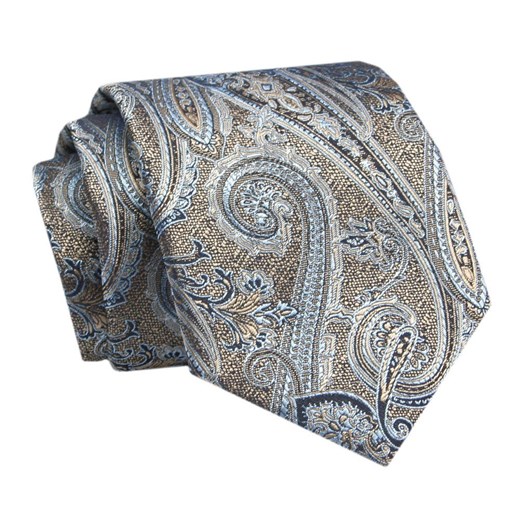 Krawat - ALTIES - Beż z Niebieskim Wzorem Orientalnym KRALTS0774 Alties JegoSzafa.pl