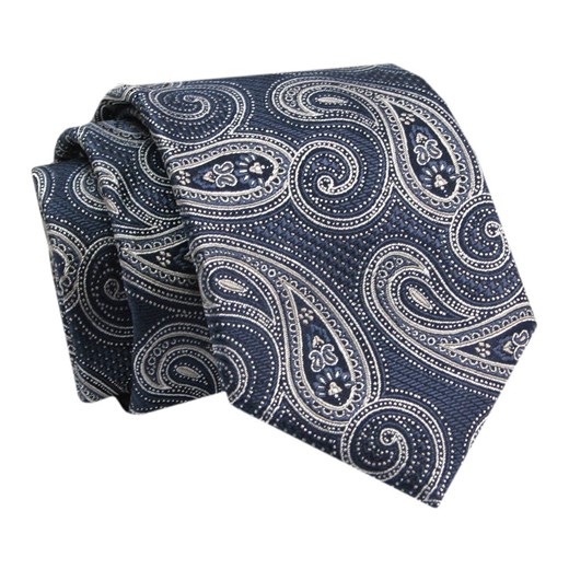 Krawat - ALTIES - Ciemnoniebieski w Duży Wzór Paisley KRALTS0751 ze sklepu JegoSzafa.pl w kategorii Krawaty - zdjęcie 142557066