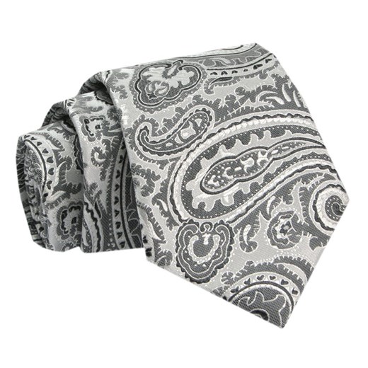 Krawat - ALTIES - Stalowo Popielaty, Duże Paisley KRALTS0756 ze sklepu JegoSzafa.pl w kategorii Krawaty - zdjęcie 142557106