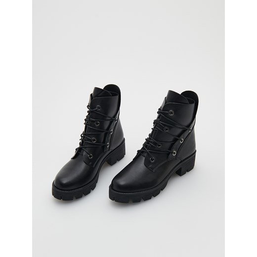 Reserved - Wiązane botki - Czarny Reserved 41 Reserved