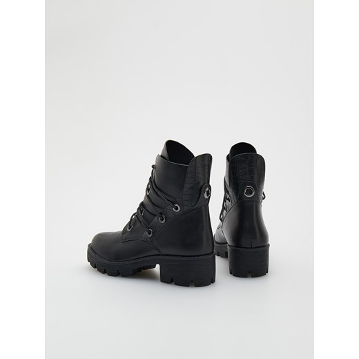 Reserved - Wiązane botki - Czarny Reserved 37 Reserved