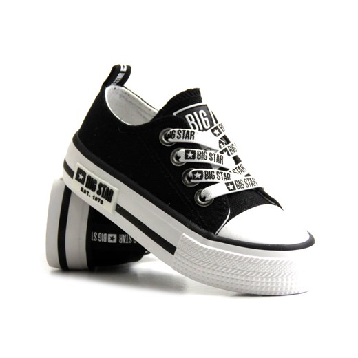 Trampki dziecięce, buty sportowe z ozdobnymi sznurówkami - Big Star KK374049, czarne ze sklepu ulubioneobuwie w kategorii Buciki niemowlęce - zdjęcie 142589705