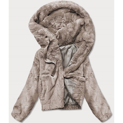 Krótka kurtka damska futro beżowa (b8050-12) ze sklepu goodlookin.pl w kategorii Futra damskie - zdjęcie 142627545