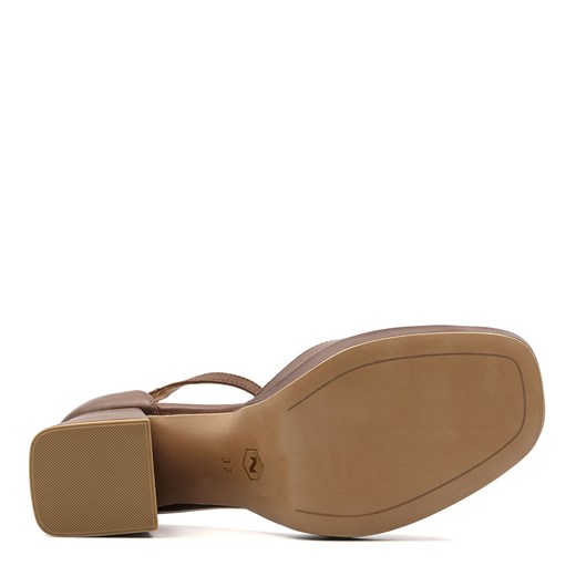 Brązowe skórzane sandały na masywnym obcasie 135S Neścior 37 promocyjna cena NESCIOR
