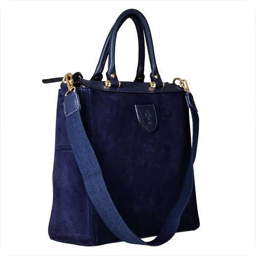Elegancka skórzana torebka kuferek granatowa zamszowa ze sklepu melon.pl w kategorii Torby Shopper bag - zdjęcie 142756587