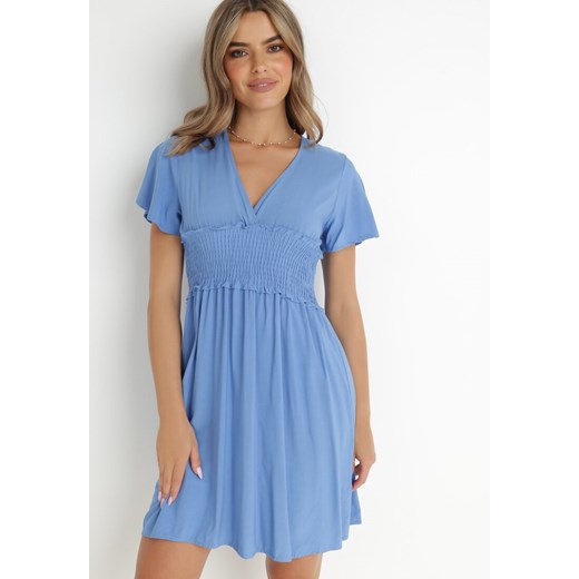 Niebieska Sukienka z Wiskozy Gulpari ze sklepu Born2be Odzież w kategorii Sukienki - zdjęcie 142759845