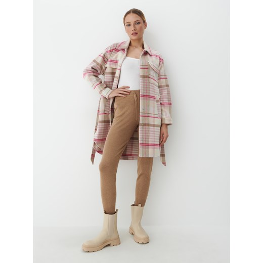 Mohito - Płaszcz w kratę z wiązaniem - Kremowy Mohito 42 Mohito