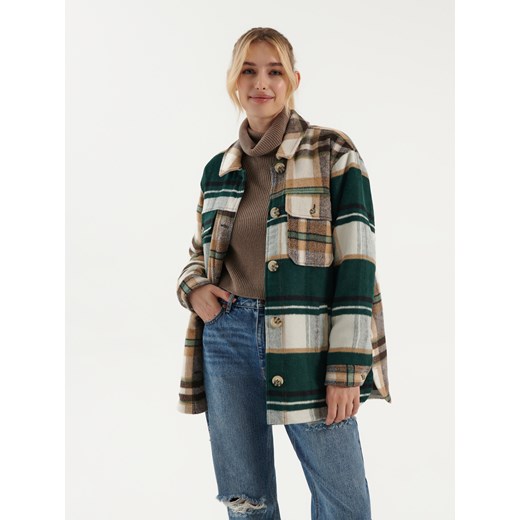 Kurtka koszulowa oversize z domieszką wełny zielona - Wielobarwny House XS/S House