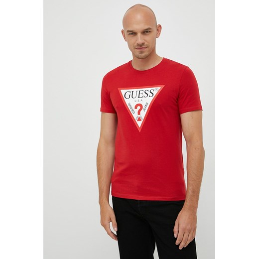 Guess t-shirt bawełniany kolor czerwony z nadrukiem Guess M ANSWEAR.com