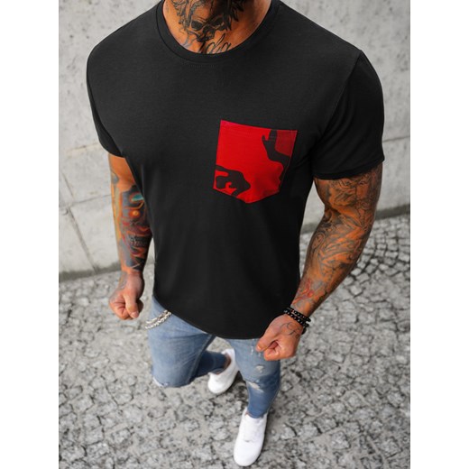 T-shirt męski czarno-czerwony OZONEE JS/8T85/5 ze sklepu ozonee.pl w kategorii T-shirty męskie - zdjęcie 142885559