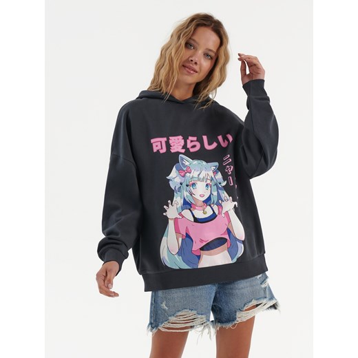 Bluza z kapturem i nadrukiem w stylu Manga szara - Szary House XS House