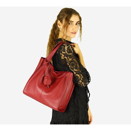 Modna torebka damska skórzany shopper bag - MARCO MAZZINI ciemny czerwony Genuine Leather uniwersalny wyprzedaż Verostilo