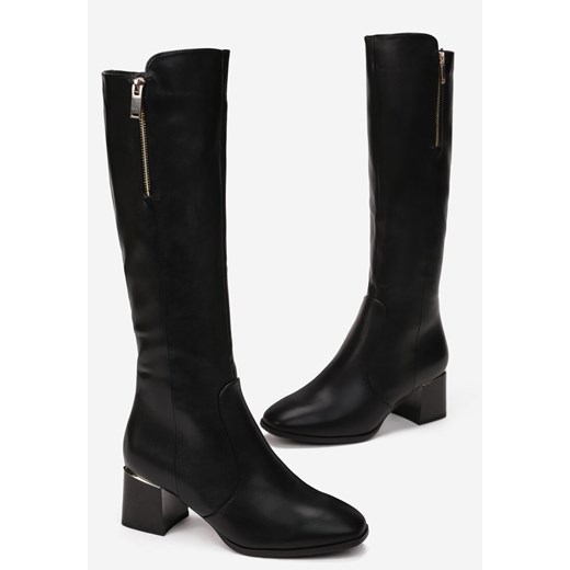 Czarne Kozaki na Obcasie przed Kolano Ragnhild 40 wyprzedaż born2be.pl