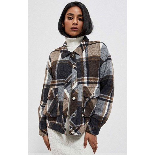 Koszulowa kurtka 3917, Kolor brązowy-wzór, Rozmiar XS, Moodo XS Primodo