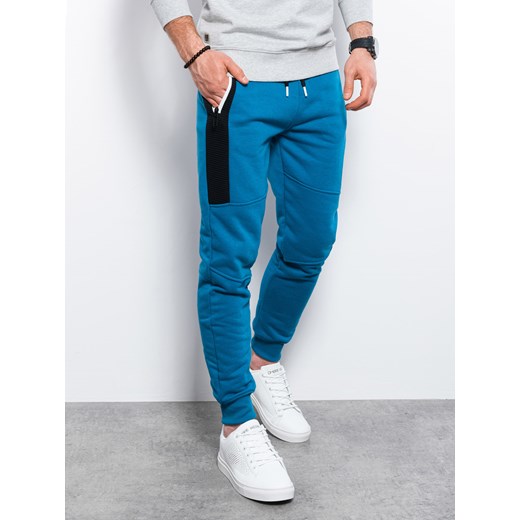 Spodnie męskie dresowe joggery P903 - niebieskie XL okazja ombre