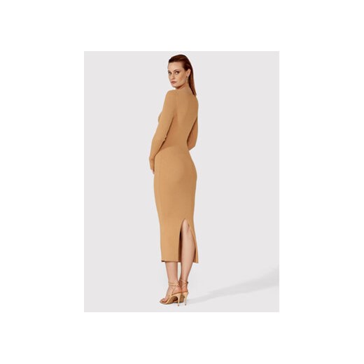 Simple Sukienka dzianinowa SUD022 Brązowy Slim Fit Simple S promocja Modivo_marki_wlasne