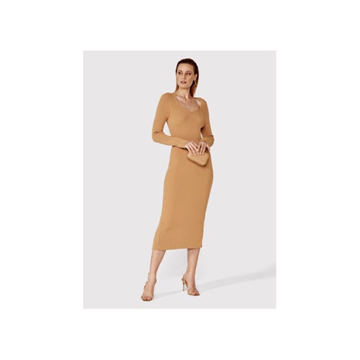 Simple Sukienka dzianinowa SUD022 Brązowy Slim Fit Simple L Modivo_marki_wlasne okazja