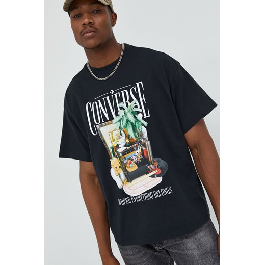 Converse t-shirt bawełniany kolor czarny z nadrukiem Converse XL ANSWEAR.com