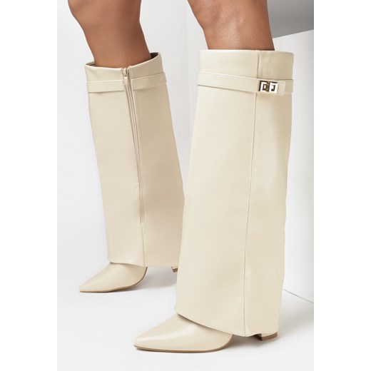 Beżowe Kozaki z Szeroką Cholewką i Szpiczastym Noskiem Jazmynn 41 wyprzedaż born2be.pl