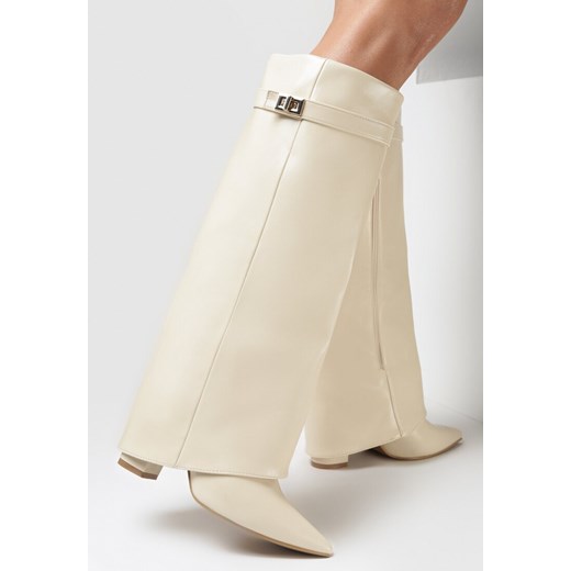 Beżowe Kozaki z Szeroką Cholewką i Szpiczastym Noskiem Jazmynn 40 promocyjna cena born2be.pl