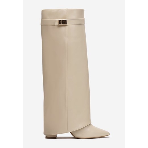 Beżowe Kozaki z Szeroką Cholewką i Szpiczastym Noskiem Jazmynn 39 promocja born2be.pl