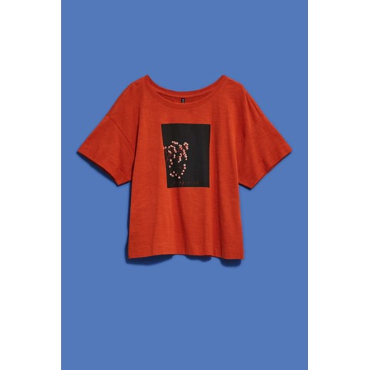 Bawełniana bluzka z nadrukiem brązowa ze sklepu Moodo.pl w kategorii Bluzki damskie - zdjęcie 143281525