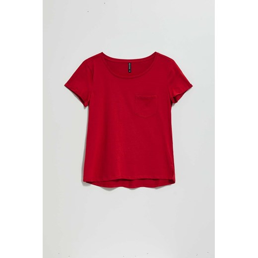 Bawełniany t-shirt z kieszkonką bordowy ze sklepu Moodo.pl w kategorii Bluzki damskie - zdjęcie 143281555