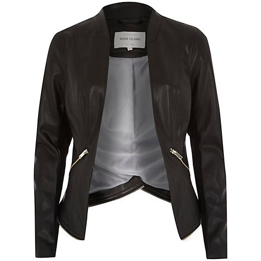 Black leather-look blazer jacket river-island czarny kurtki