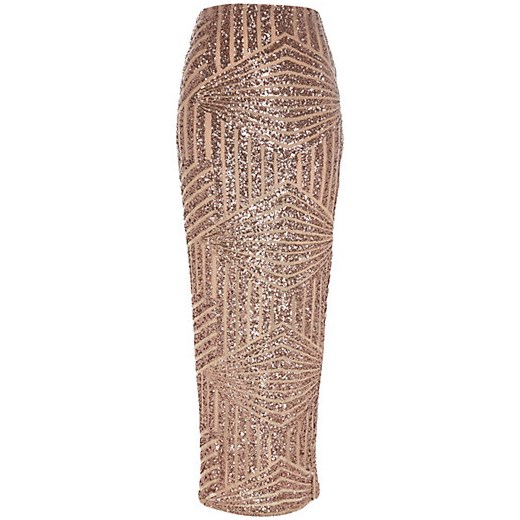 Bronze sequin maxi skirt river-island brazowy maxi