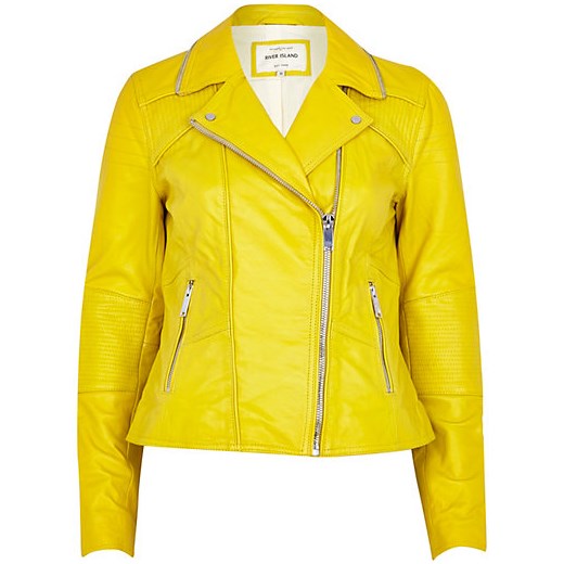 Yellow leather biker jacket river-island zolty kurtki
