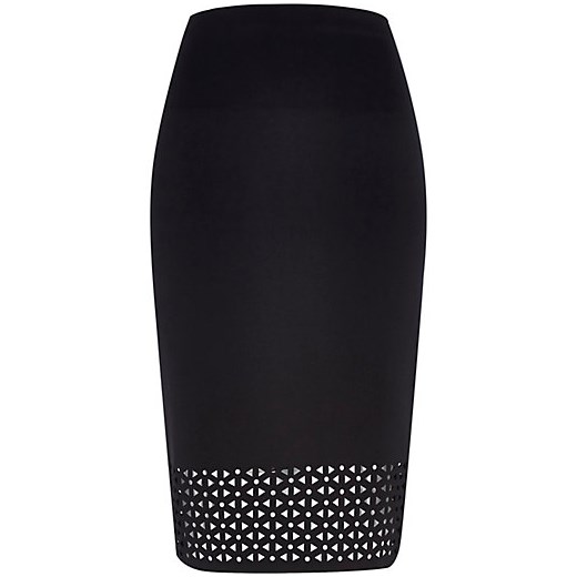 Black laser cut pencil skirt river-island czarny spódnica