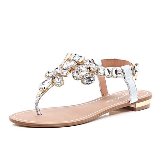 Silver gemstone embellished sandals river-island bialy 