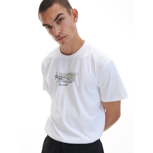 Reserved - T-shirt regular fit z nadrukiem - Biały Reserved S Reserved