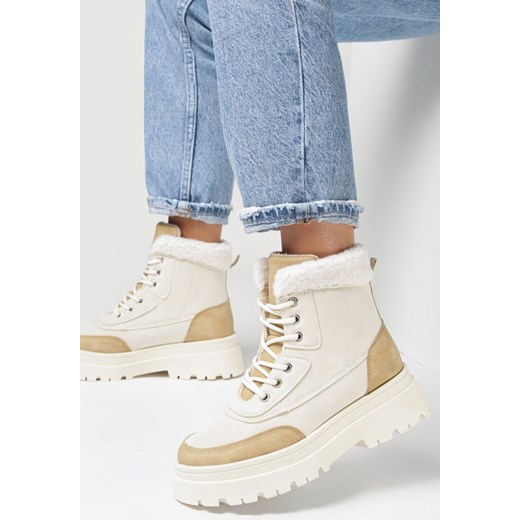 Beżowe Traperki z Futerkiem Thalene 38 promocyjna cena born2be.pl