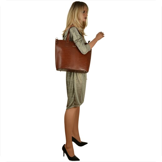 Vezze torba skórzana shopper bag brąz koniak wzór wężowej skóry Vezze uniwersalny wyprzedaż melon.pl