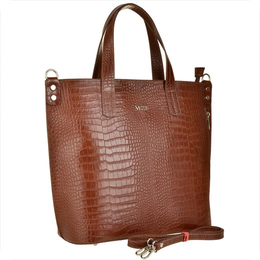 Vezze torba skórzana shopper bag brąz koniak wzór wężowej skóry Vezze uniwersalny okazyjna cena melon.pl