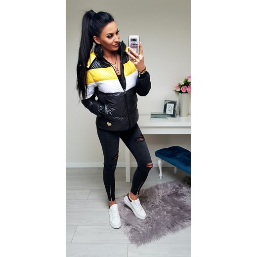 ZIMOWA KURTKA PRIMERA Z ODPINANYM KAPTUREM CZARNA Z ŻÓŁTYM S-XL Etnee XL promocja STYLOWO