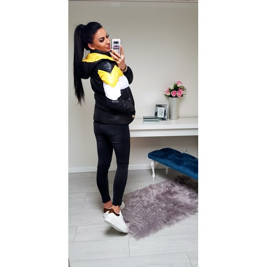 ZIMOWA KURTKA PRIMERA Z ODPINANYM KAPTUREM CZARNA Z ŻÓŁTYM S-XL Etnee M wyprzedaż STYLOWO