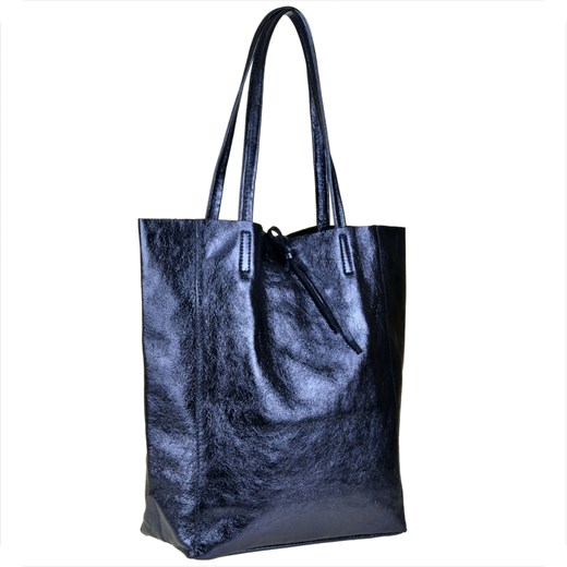 Torebka skórzana lekka shopper granatowa metalik ze sklepu melon.pl w kategorii Torby Shopper bag - zdjęcie 143407636