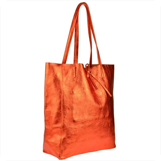 Torebka skórzana lekka shopper pomarańczowa metalik ze sklepu melon.pl w kategorii Torby Shopper bag - zdjęcie 143407716