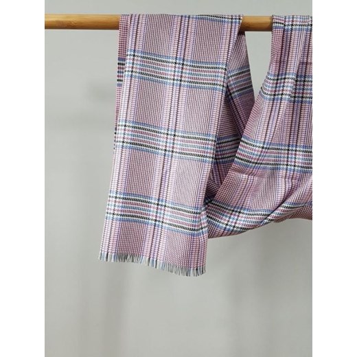 Różowy szalik jedwabny z kaszmirem w tweedowy wzór Tartan I Wełna OneSize Tartan i Wełna