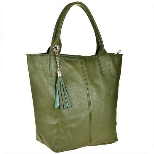 Zieleń oliwkowa torebka damska shopper skórzana z podszewką Real Leather uniwersalny melon.pl