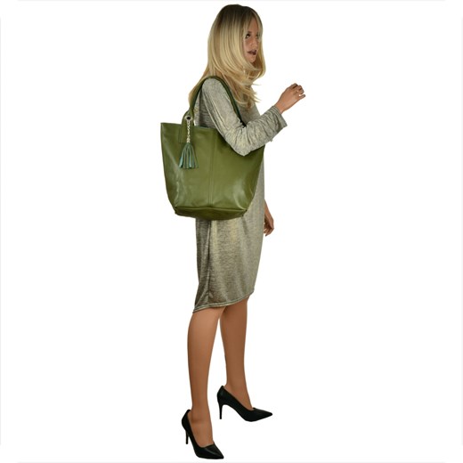 Zieleń oliwkowa torebka damska shopper skórzana z podszewką Real Leather uniwersalny melon.pl